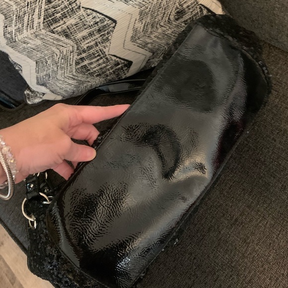 Nine West Black Sequin Purse, leopard print lining - Picture 7 of 11